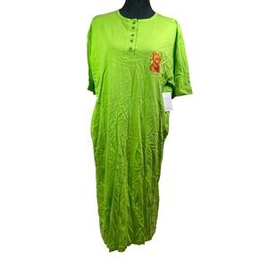 vintage Cool Clothing Lime Green Teddy Bear Heart Henley Nightgown Sleepwear